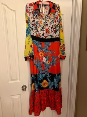 See You Design 👗 Bright Red & Yellow Floral Patchwork Maxi Dress